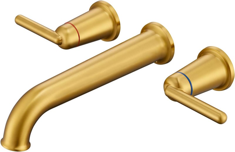 Wintap Wall Mount Tub Filler Long Spout Reach Faucet with Rough-in Valve High Flow 2-Handle Brass Roman Bath Faucet Set Brushed Gold (WT-9806BG) - Image 1